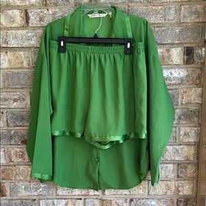 Vintage Victoria's Secret Green 2 piece Button Pajamas with Collar